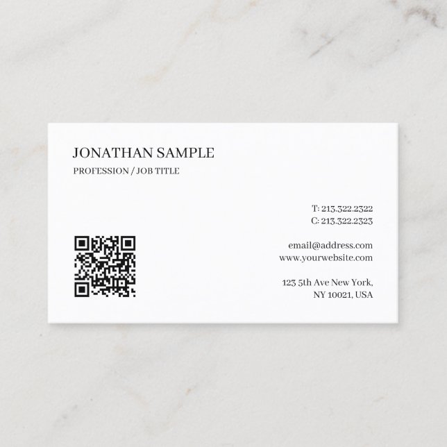 Elegant Professional Simple Custom Text QR Code Visitenkarte (Vorderseite)