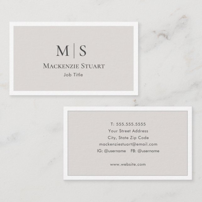 Elegant Professional Simple Monogram Minimalist Visitenkarte (Vorne/Hinten)