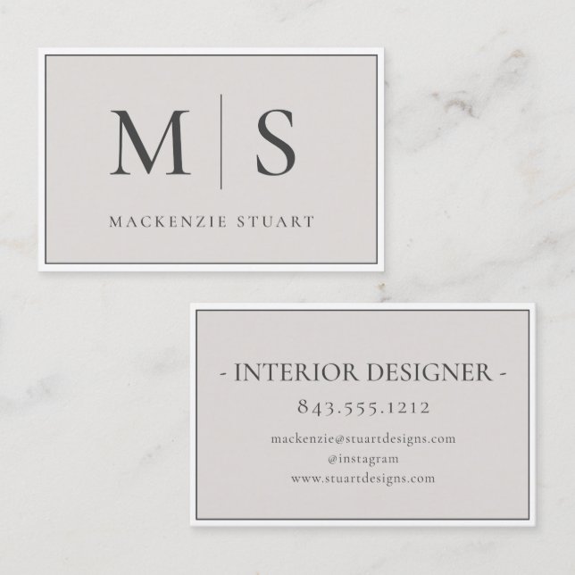 Elegant Professionell Einfaches Monogramm Minimali Visitenkarte (Vorne/Hinten)