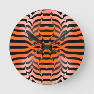 Elegant Psychedelic Orange Black Tiger Skin Print Runde Wanduhr