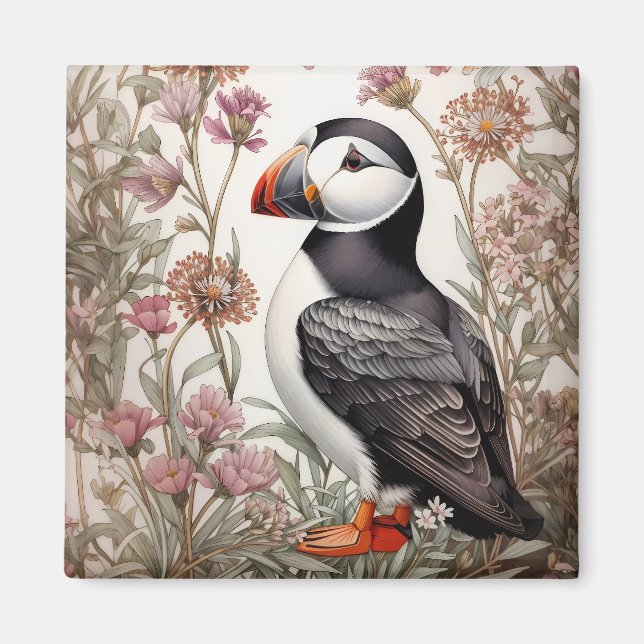 Elegant Puffin William Morris Inspiriert Magnet (Vorne)