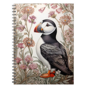 Elegant Puffin William Morris Inspiriert Pink Blum Notizblock
