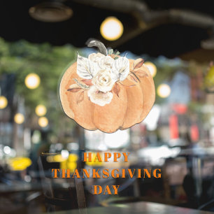 Elegant Pumpkin & Blume Happy Thanksgiving Day Fensteraufkleber