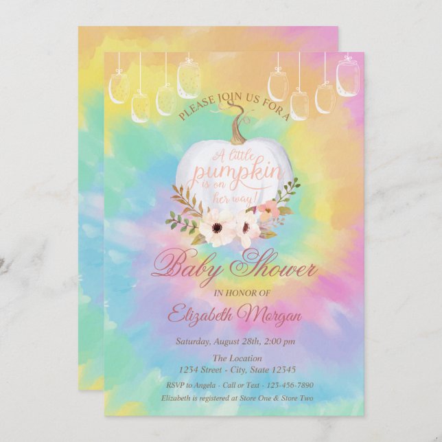 Elegant Pumpkin, Blumen-Gefärbte Krawatte-Kinderdu Einladung (Vorne/Hinten)