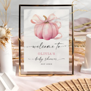 Elegant Pumpkin Bow Pink Baby Dusche Willkommen Poster