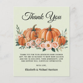 Elegant Pumpkin Floral Baby Shower Danke Karte