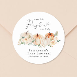 Elegant Pumpkin Floral Baby Shower Runder Aufkleber