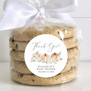Elegant Pumpkin Floral Baby Shower Vielen Dank Runder Aufkleber