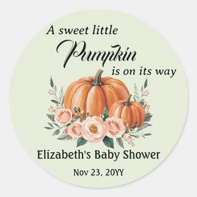 Elegant Pumpkin Floral Baby Shower Vielen Dank Runder Aufkleber (Vorderseite)