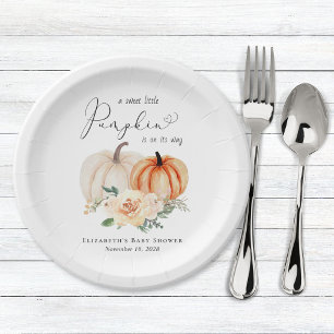 Elegant Pumpkin Floral Watercolor Baby Shower Pappteller