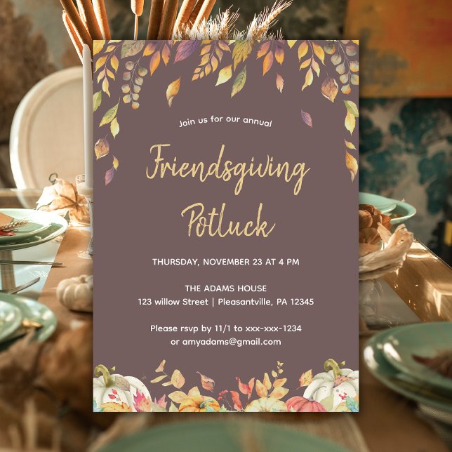 Elegant Pumpkin Friendsgiving Potluck Einladung (Von Creator hochgeladen)
