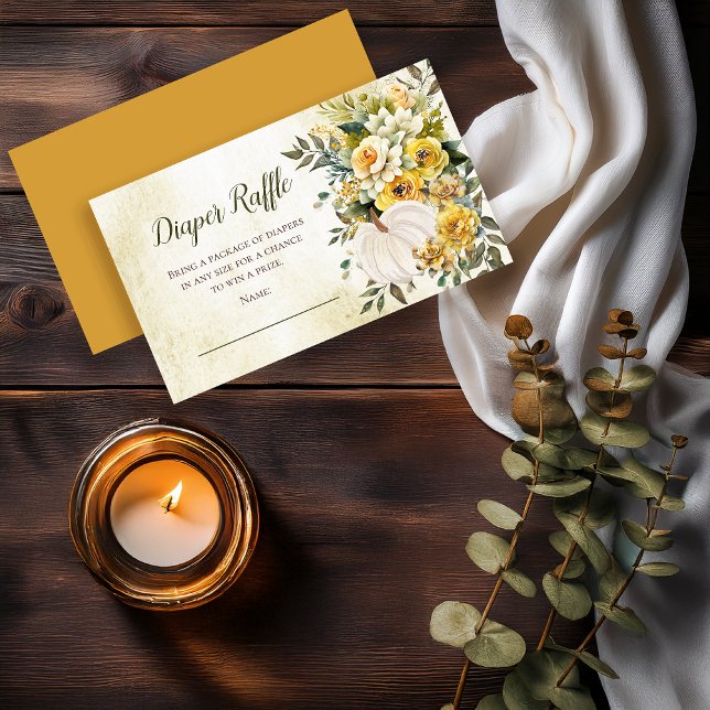 Elegant Pumpkin Harvest Baby Duwer Diaper Raffle Begleitkarte (White Pumpkin and Gold Floral Baby Shower Diaper Raffle Insert Cards - Little Pumpkin Collection)
