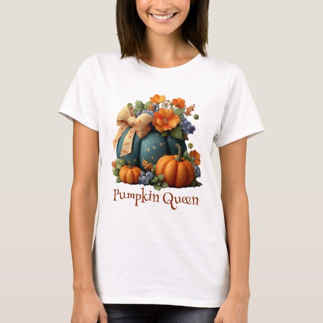 Elegant Pumpkin Queen Floral Halloween Art T-Shirt (Vorderseite)