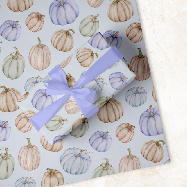 Elegant Pumpkins Blue Boy Baby Shower Geschenkpapier Set (Custom blue pumpkins wrapping paper sheets at PartyInvitationShop.com)