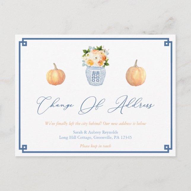 Elegant Pumpkins Herbst Blume Adressenänderung Ankündigungspostkarte (Vorderseite)