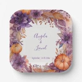Elegant Pumpkins Purple Flowers Hochzeit Pappteller