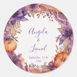 Elegant Pumpkins Purple Flowers Hochzeit Runder Aufkleber