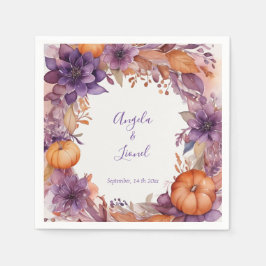 Elegant Pumpkins Purple Flowers Hochzeit Serviette