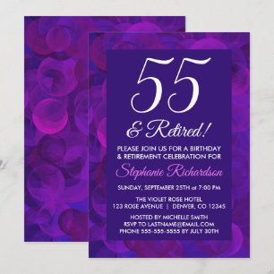 Elegant Purple 55 und Ruhestand Rentnerparty Einladung