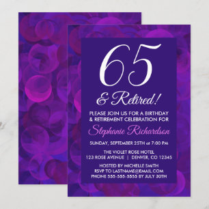 Elegant Purple 65 und Rentner Abschiedsparty Einladung