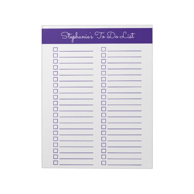 Elegant Purple 8.5x11 Two Column Checklist Notizblock (Rotiert)