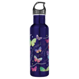 Elegant Purple and Blue Bright Butterflies Edelstahlflasche
