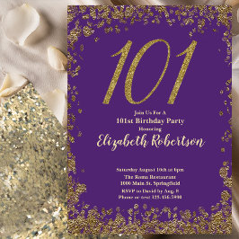 Elegant Purple and Gold 101st Birthday Einladung
