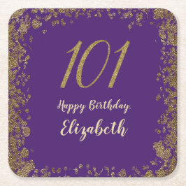 Elegant Purple and Gold 101st Birthday Rechteckiger Pappuntersetzer