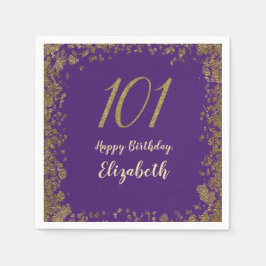 Elegant Purple and Gold 101st Birthday Serviette