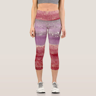Elegant purple and gold glitter capri leggings