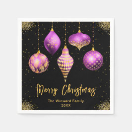 Elegant Purple and Gold Ornament Christmas Serviette