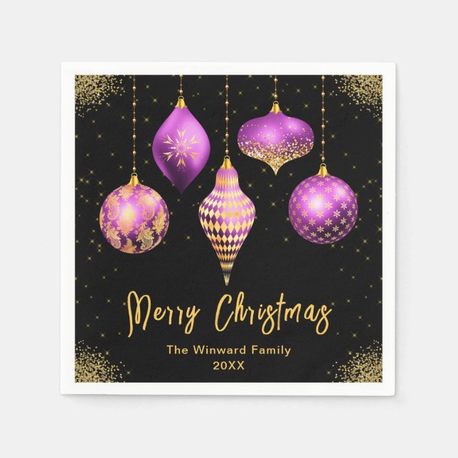 Elegant Purple and Gold Ornament Christmas Serviette (Vorderseite)