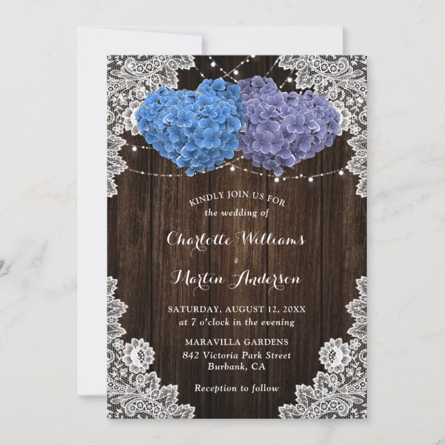 Elegant Purple Blue Rustic Floral Wedding Einladung (Vorderseite)