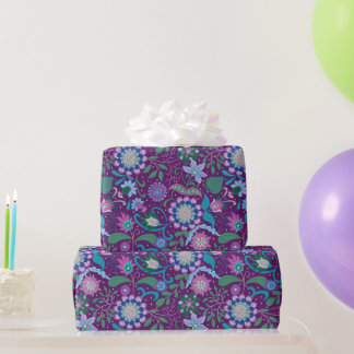 Elegant Purple Boho Flowers on Purple Geschenkpapier