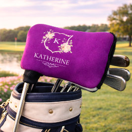 Elegant Purple Botanical Crest Feminine Monogram Golf Headcover