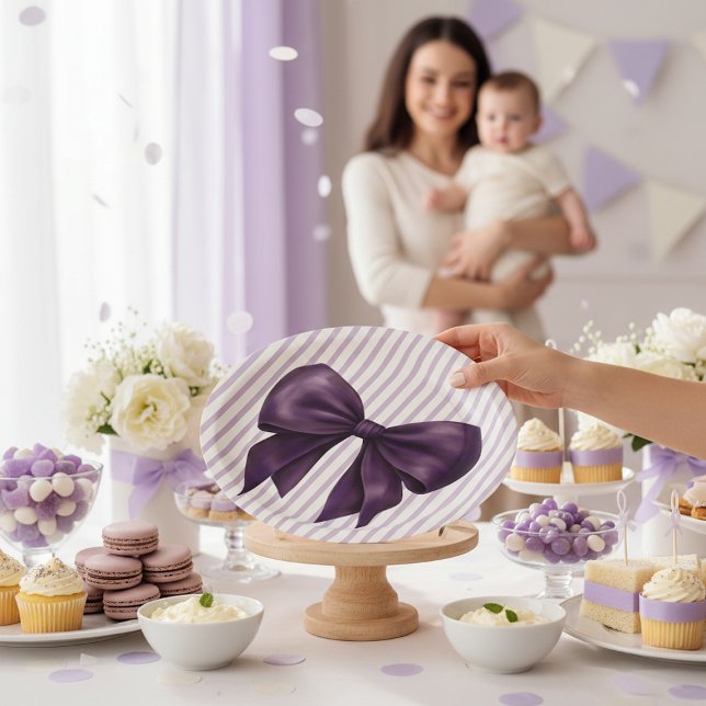 Elegant Purple Bow Baby Shower Pappteller (Von Creator hochgeladen)