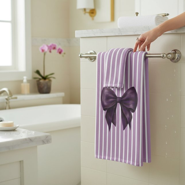 Elegant Purple Bow Striped Bathroom Set (Von Creator hochgeladen)
