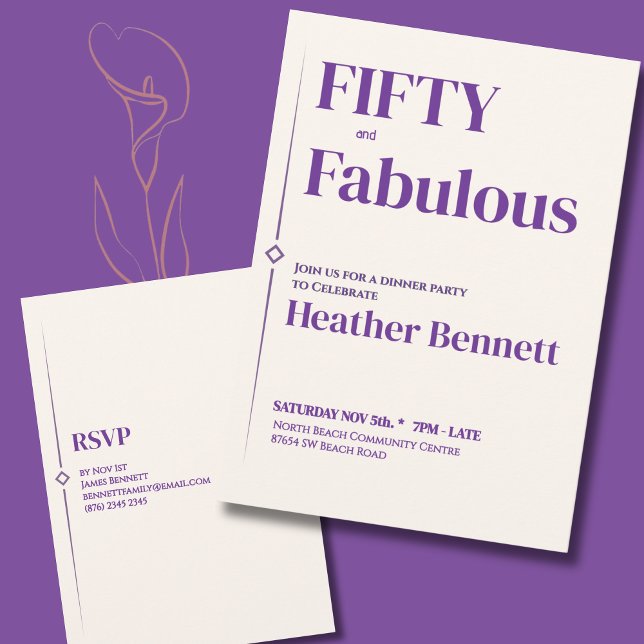 Elegant Purple Cream Fifty Fabulous Birthday Einladung (Von Creator hochgeladen)