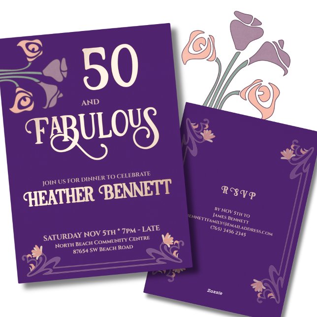Elegant Purple Fabulous 50 Rose Foil Birthday  Folieneinladung (Von Creator hochgeladen)