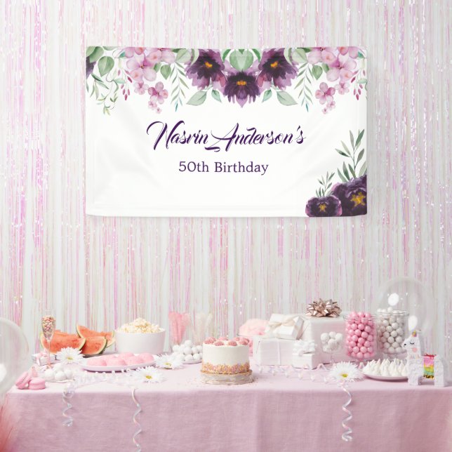 Elegant Purple Floral Birthday Invitation Banner (Party)