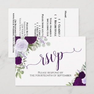 Elegant Purple Floral Calligraphy Wedding RSVP Karte