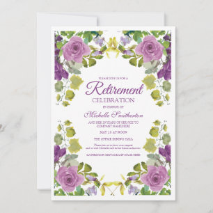 Elegant Purple Floral Green Vines Retirement Party Einladung