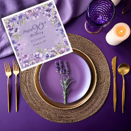 Elegant Purple Floral Violets 90th Birthday Party  Serviette