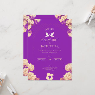 Elegant Purple Floral Wedding Invitation with Dove Einladung