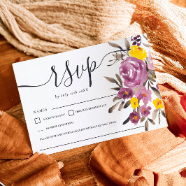 Elegant Purple floral wedding rsvp monogram Karte