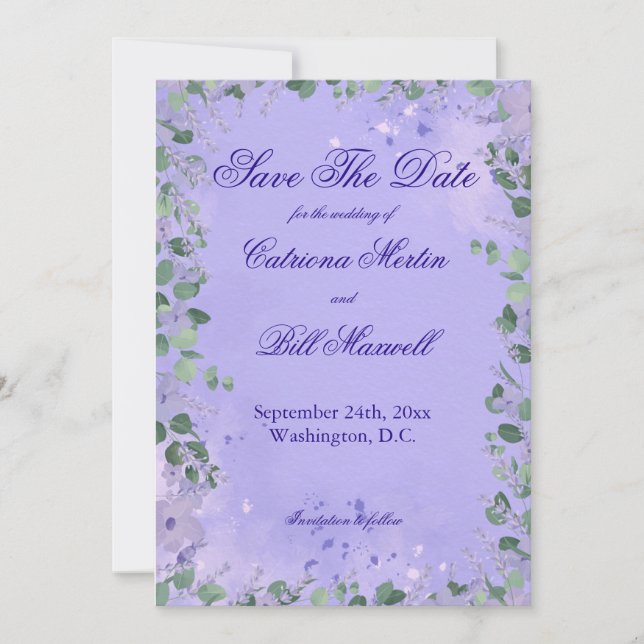 Elegant Purple Florals Wedding Save The Date Card Einladung (Vorderseite)