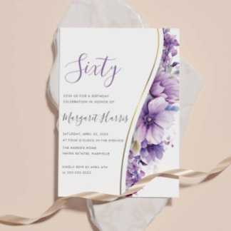 Elegant Purple Flowers 60. 60. Geburtstag Einladung