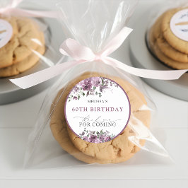 Elegant Purple Flowers 60. Geburtstag Runder Aufkleber