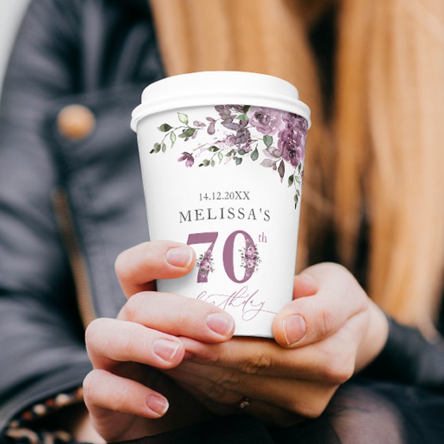 Elegant Purple Flowers 70. Geburtstagsparty Pappbecher (Von Creator hochgeladen)