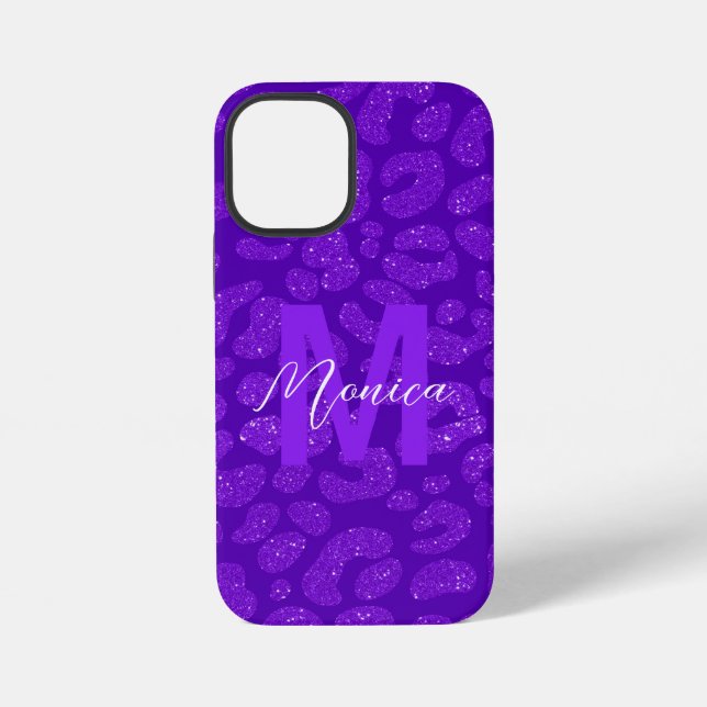 Elegant Purple Glitter Monogram Script Name iPhone Hülle (Rückseite)